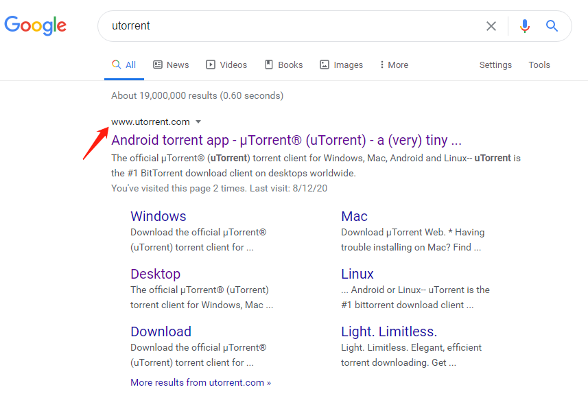 search for utorrent